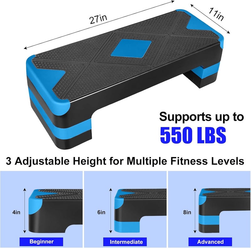 HooKung Adjustable Workout Aerobic Stepper in Fitness & Exercise Step Platform Trainer 3 settings adjustable height 4”-6”-8” - Image 2